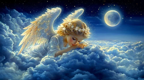 Restful Angel Among Clouds and Stars