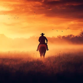 Silhouette of a Cowboy on Horseback