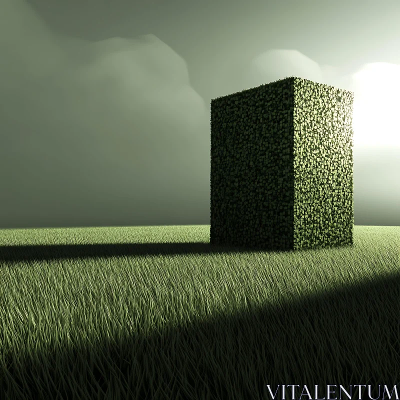 Verdant Cube Landscape AI Image