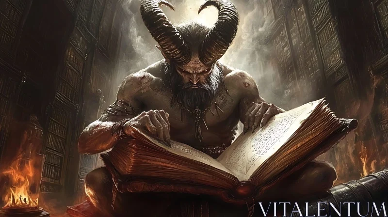 AI ART Horned Demon Studying Ancient Tome