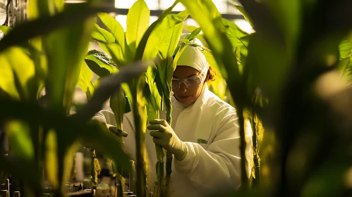 Lab Technician Examining Plant Growth