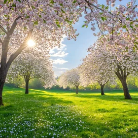 Spring Meadow with Blossoming Trees