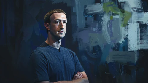 Portrait of Mark Zuckerberg with Abstract Art