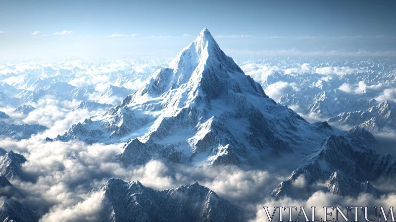 Stunning Mountain Scenery with Snow and Clouds AI Image