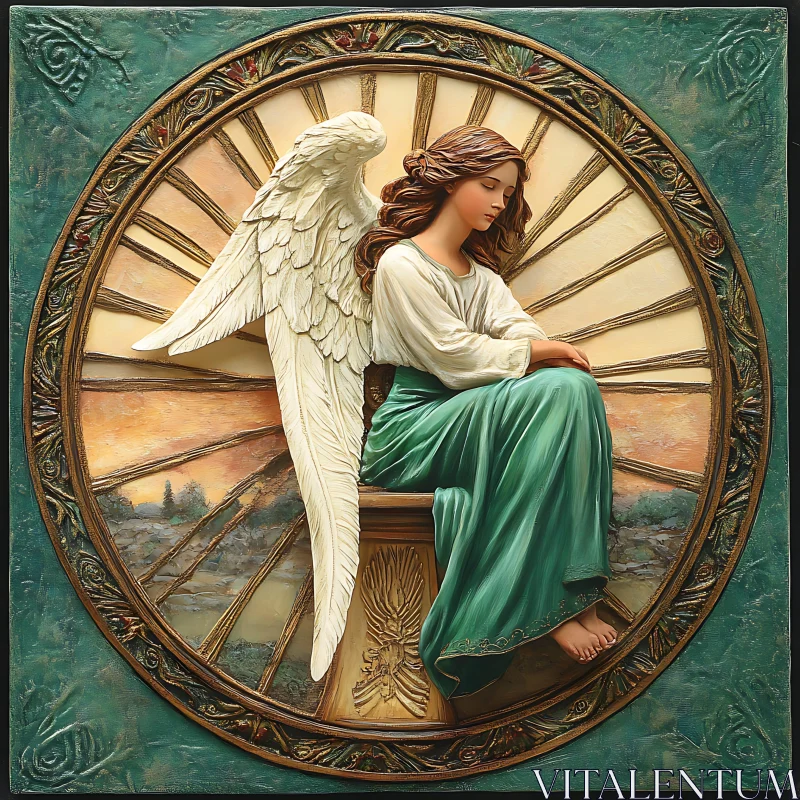 AI ART Angel with Wings and Green Dress