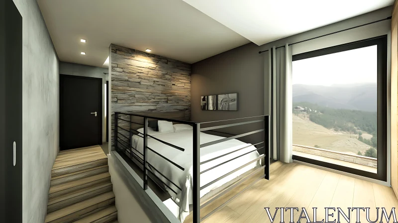 AI ART Modern Interior Bedroom with Mountain View