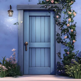 Enchanting Blue Doorway with Climbing Flowers