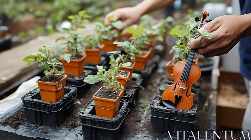 Musical Seedlings: Violin in the Garden AI Image