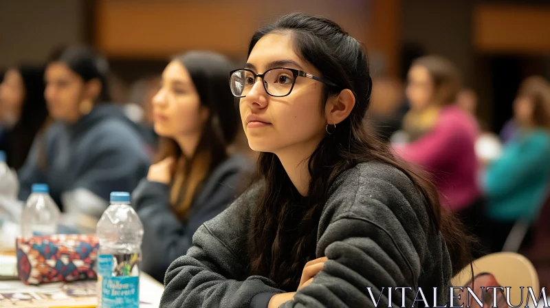 Focused Young Woman with Glasses AI Image