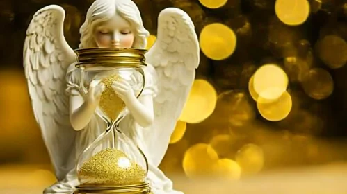 Timeless Angel with Golden Hourglass