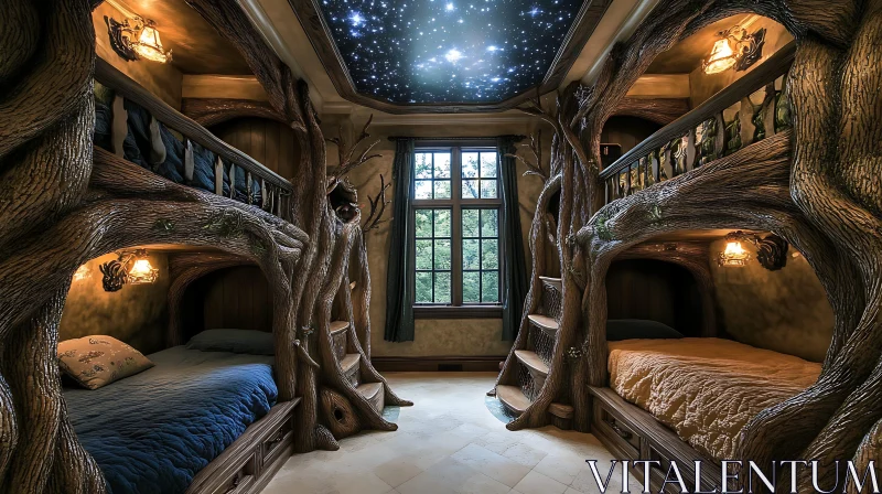 AI ART Whimsical Tree Trunk Bunk Beds Interior