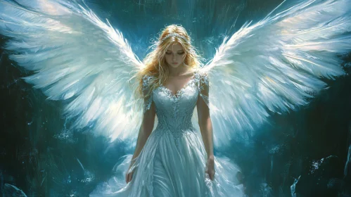 Ethereal Angel with Feathered Wings