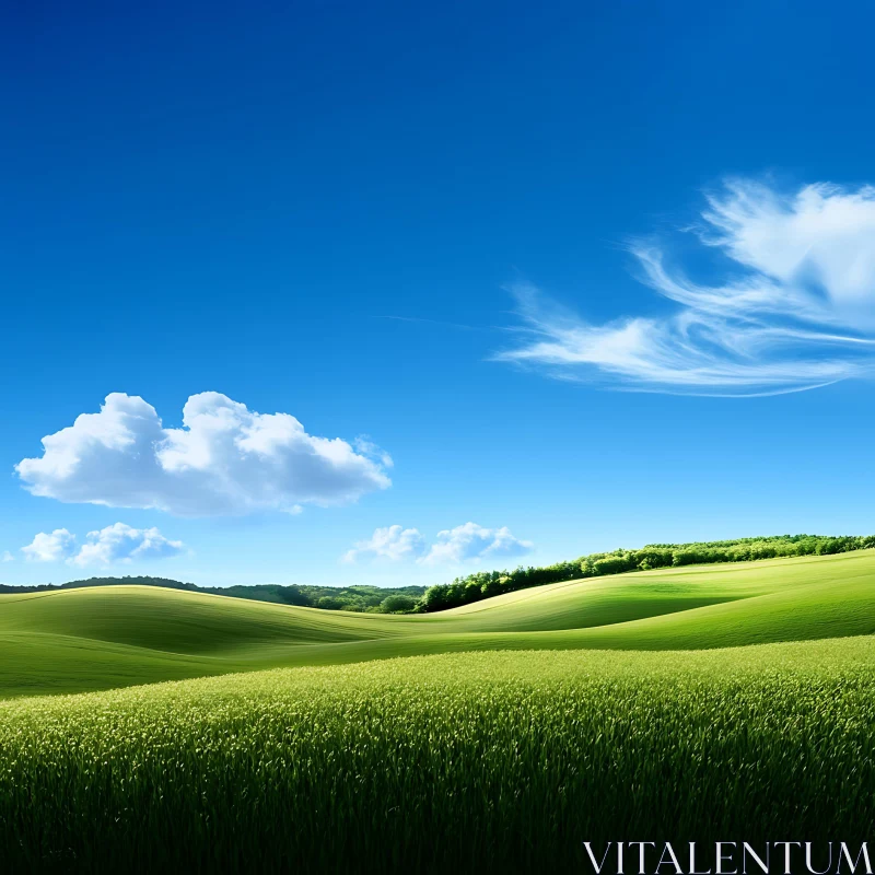 AI ART Lush Green Field Under a Sunny Sky