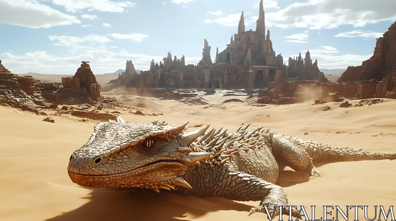 AI ART Desert Dragon and Ancient Ruins