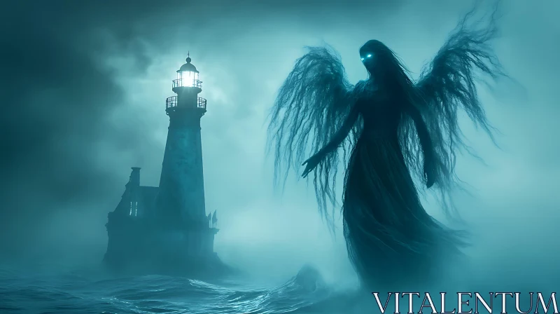 Ethereal Angel Watching Over the Sea AI Image