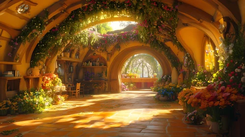 Floral Archway in Cozy Interior