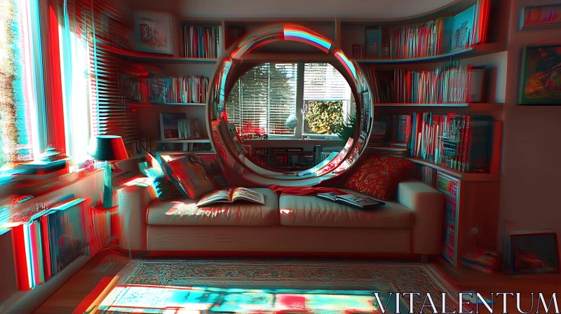 AI ART Comfortable Living Room with Bookshelves