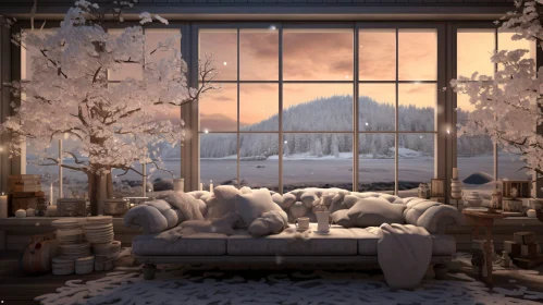Snowy Landscape Through the Window