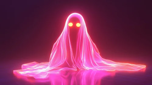 Pink Neon Ghost with Glowing Eyes