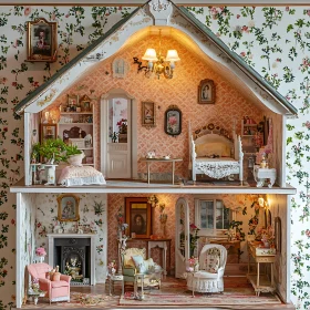 Detailed Dollhouse with Floral Wallpaper