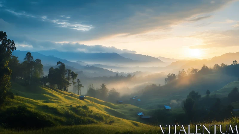 AI ART Sunrise Over Green Hills