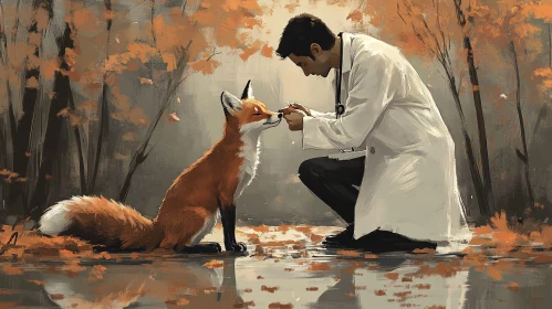 Autumnal Friendship: Man and Fox Portrait
