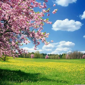 Pink Blossoms Overlooking Flower Meadow