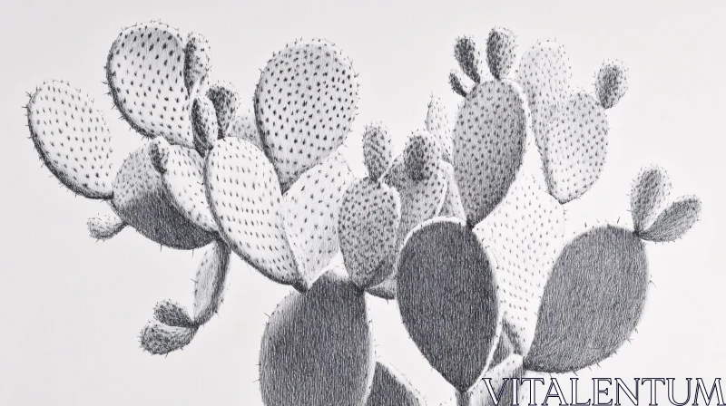 Detailed Cactus Plant in Black and White AI Image