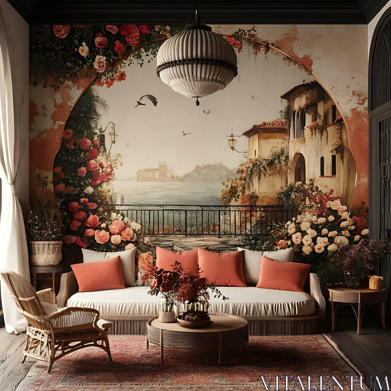 AI ART Floral Interior Design with Vintage Charm