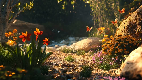 Floral Garden with Butterflies