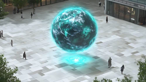 Glowing Orb in City Square