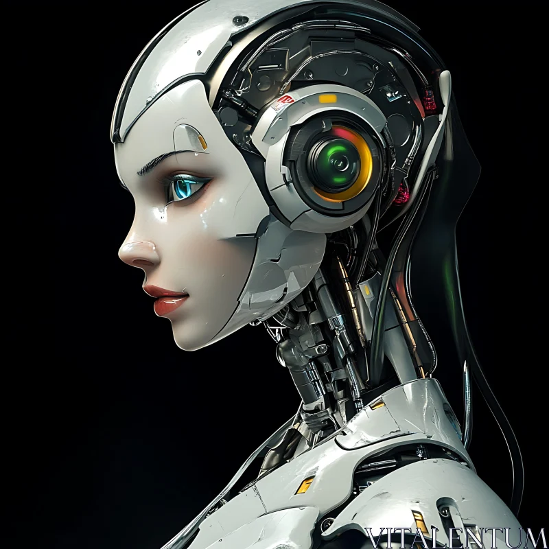 Advanced Female Cyborg with Sleek Metallic Design AI Image