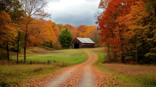 Rustic Barn in Autumn Landscape