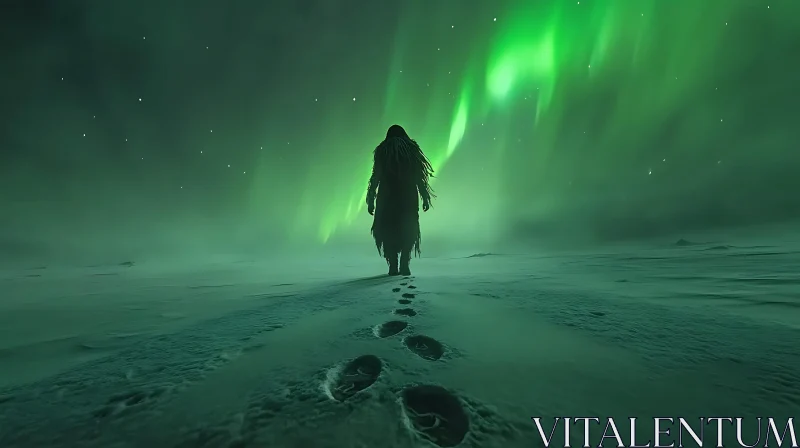 AI ART Mystic Figure in Snowy Aurora Landscape