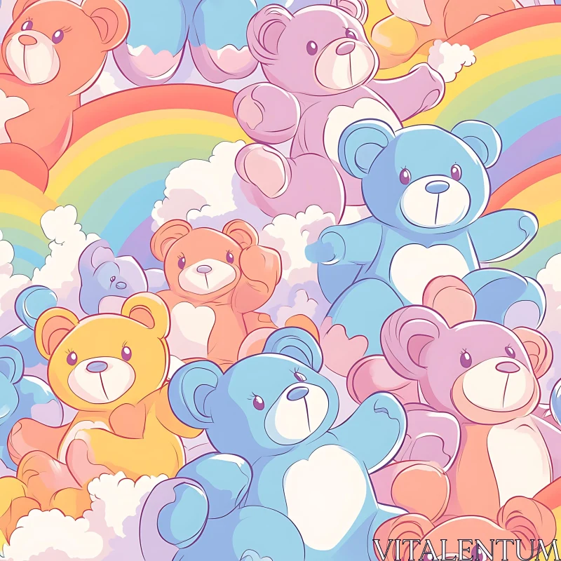 AI ART Colorful Teddy Bears in the Clouds