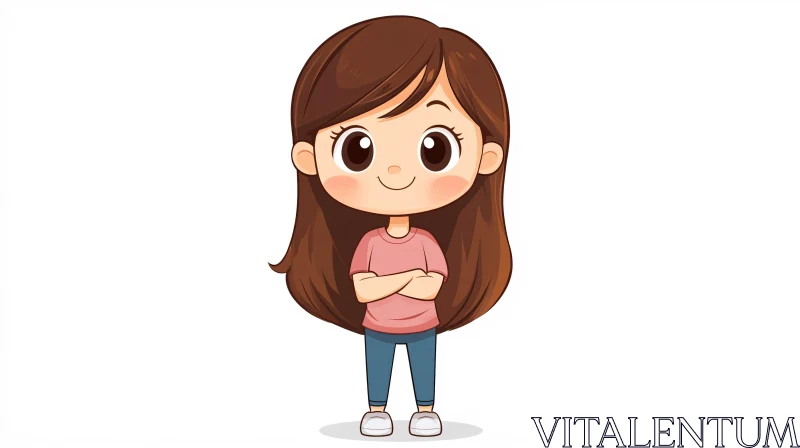 Smiling Cartoon Girl with Arms Crossed AI Image