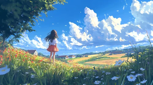 Anime Girl in Summer Field