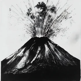 Monochrome Volcano Eruption Art