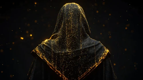 Mysterious Hooded Character with Golden Embellishments