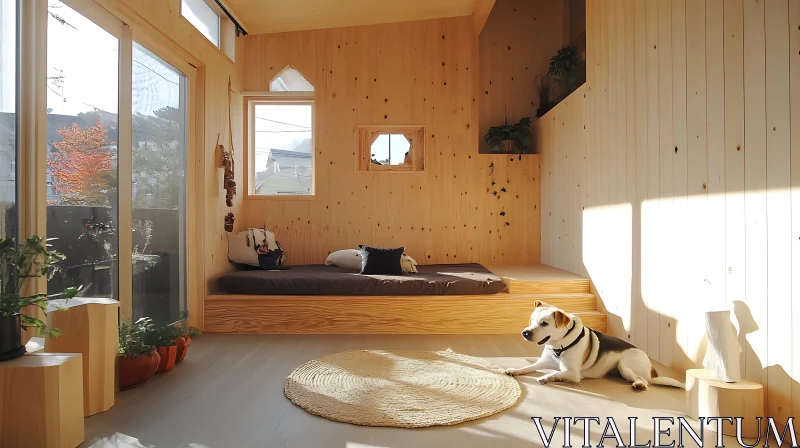 AI ART Dog Resting in Wooden Interior