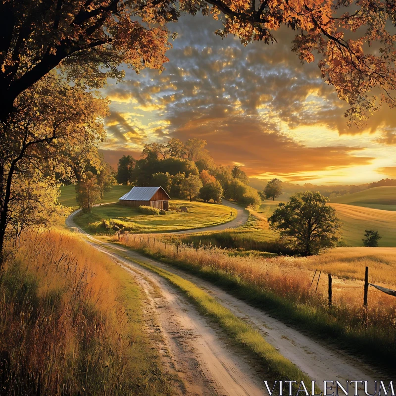 Golden Hour on the Farm: A Rural Vista AI Image