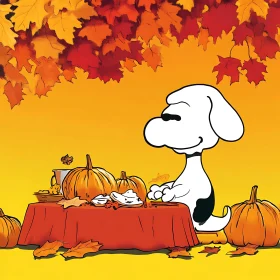 Cartoon Dog's Thanksgiving Feast