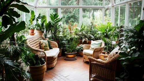 Indoor Greenhouse with Plants and Furniture