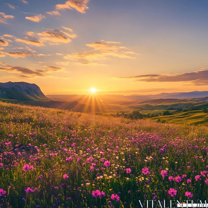 AI ART Sunset Over a Flower Meadow