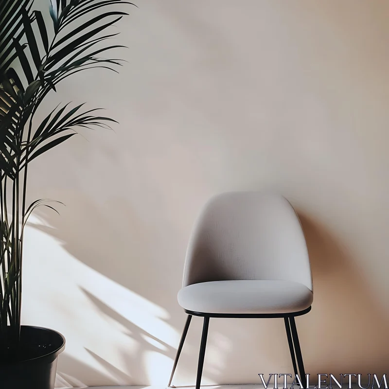 AI ART Chair and Plant in Simple Interior