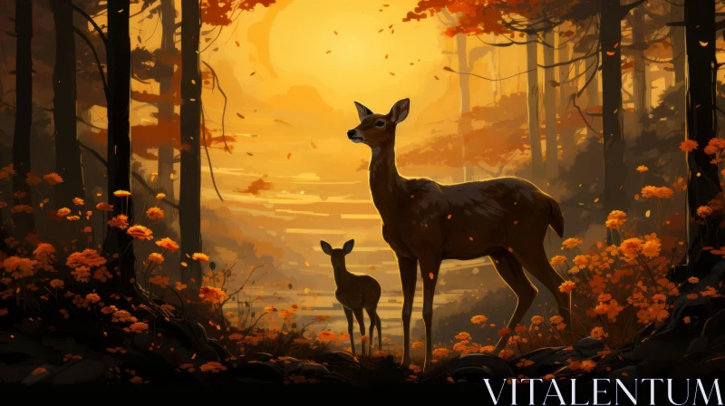 Autumn Deer in Nature - A Charming Illustration AI Image