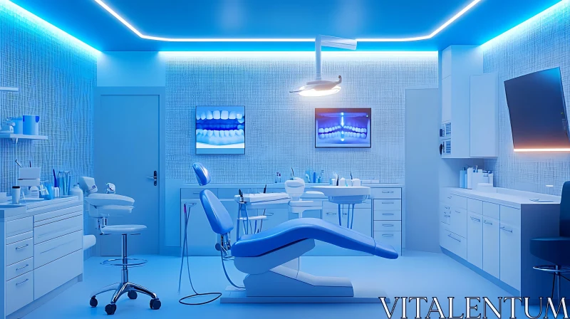 AI ART Blue-Toned Dental Office with Modern Equipment