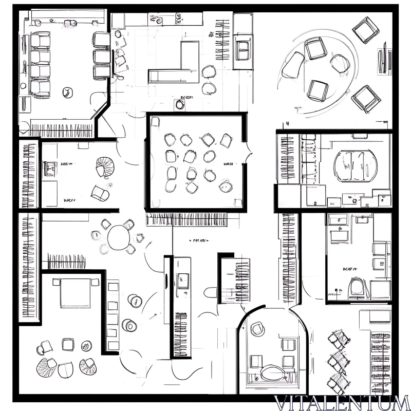 AI ART Black and White Interior Layout Blueprint