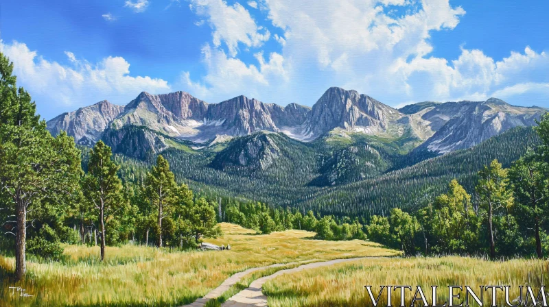 AI ART Serene Meadow and Mountain Peaks