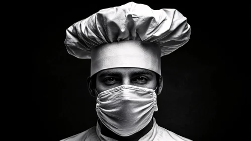 Chef with Mask in Black and White Photography